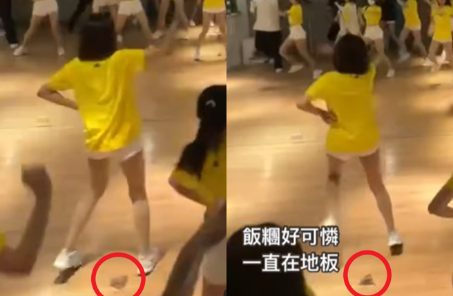 啦啦队女孩跳舞突掉出御饭糰，网疯猜是边荷律。（图／IG@3636sammy）