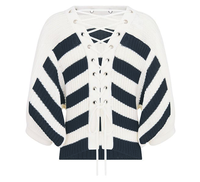 Dior Mariniere黑白條紋針織毛衣的背後大有文章，10萬元。（Dior提供）
