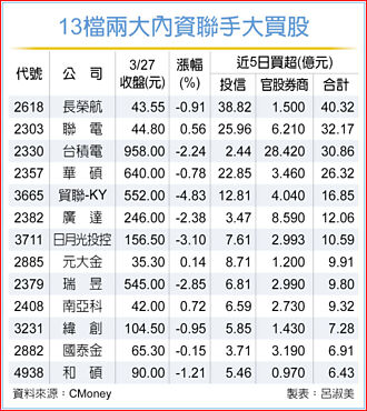 13檔內資加碼力挺 出列