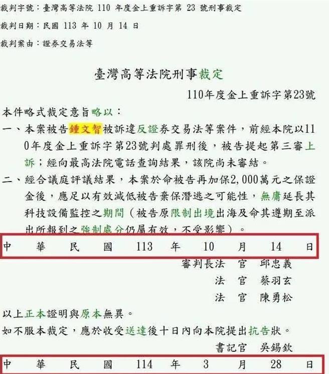 高等法院去年10月14日以审理单代替裁定，迟至今年3月28日补制略式裁定，有违相关规定。（翻摄自脸书社团）