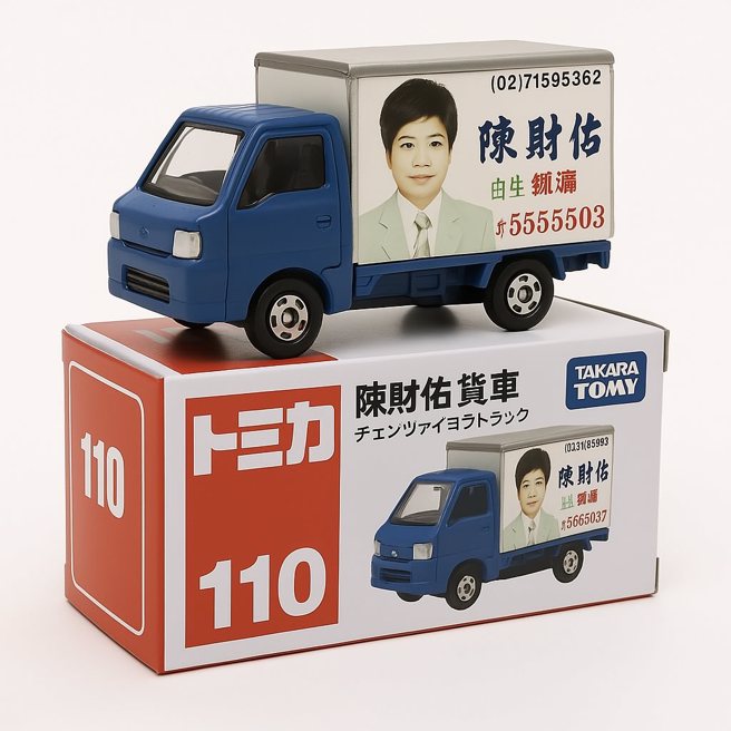 除了台北桥「机车瀑布」模型，还有广告宣传车，这都是网友的AI创意。（翻摄网路）