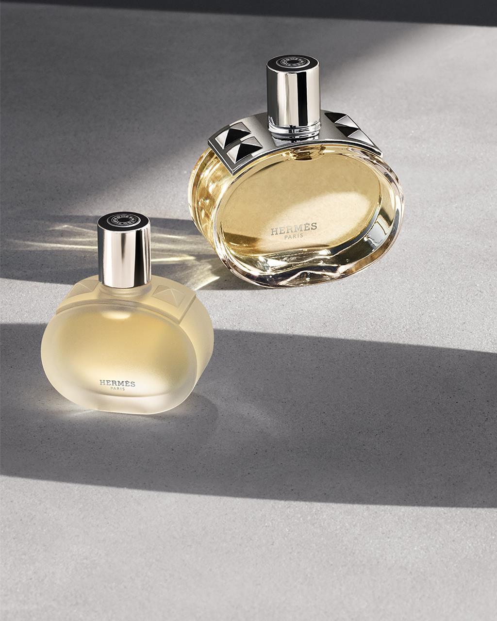 Hermes愛馬仕Barenia香髮噴霧將金屬鉚釘改以磨砂玻璃呈現,頗吸引人。(Hermes提供/黃唯淯台北傳真)