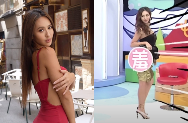 薔薔在節目中當眾脫褲，展示自己充滿彈性的屁股。（圖／薔薔IG、同學來了YouTube）