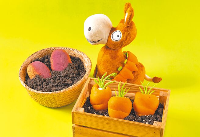 义大天悦咖啡厅推出「唐基的开心农场」，小朋友可体验做地瓜、萝卜造型麵包。（义大天悦饭店提供）