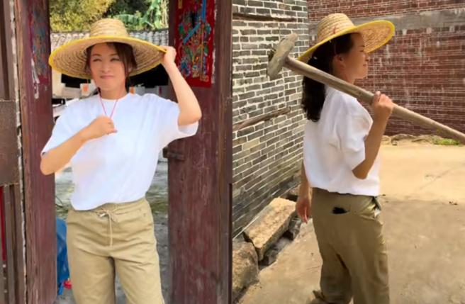 麦家琪下乡体验农家生活。（图／抖音 麦家琪）