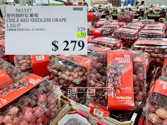 智利無籽紅葡萄特價，一盒折扣50元，優惠至13日。（翻攝今購百科）