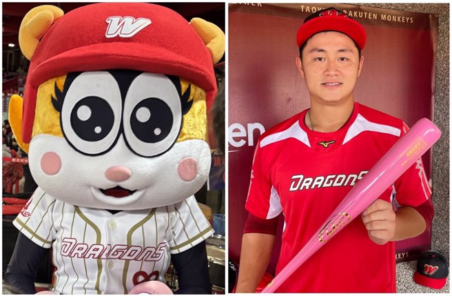味全龙捕手蒋少宏与吉祥物芮美互动相当有趣。（图／读者提供、中时资料照）