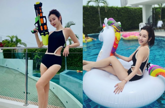 曾莞婷出國大解放「側露挖空泳裝」濕身 42歲真實身材太頂