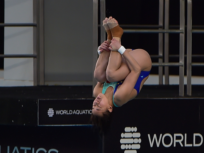 在10米跳台上全紅嬋一路領先，最後卻被陳芋汐反超，獲得銀牌。（圖／新華社）