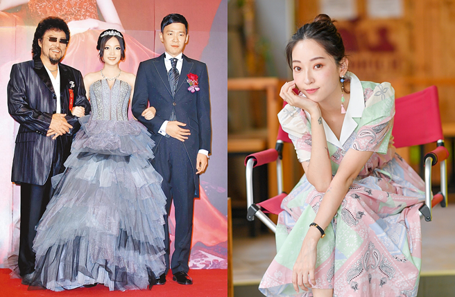 翁馨仪（左图中）2014年和张菲儿子张少怀结婚。（图／中时资料照）