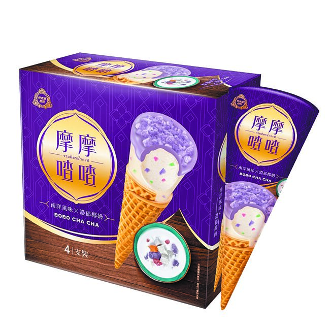 杜老爷甜筒「摩摩喳喳冰淇淋 家庭号4入装」180元，全联17日前特价129元。（杜老爷提供）
