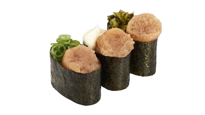 壽司郎「YAMAYA明太子三兄弟軍艦」，80元。（壽司郎提供／朱世凱台北傳真）