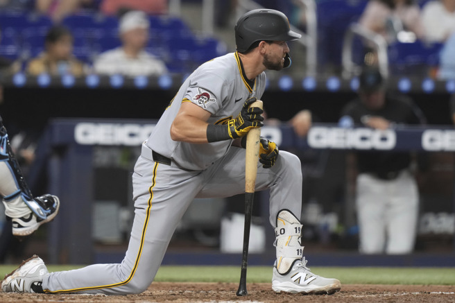 海盗「工具人」崔欧洛（Jared Triolo）开始进行復健赛，首战就开轰。（图／美联社）
