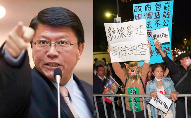 谢龙介揪出司法双标幕后黑手，扬言陪群眾长期抗争，要坐到民进党下台。（合成图／示意图／资料照、黄世麒摄）