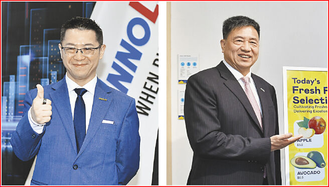 Touch Taiwan开幕，关税话题仍是焦点，群创董事长洪进扬（左）、友达董事长彭浪（右）谈因应之道。图／王德为