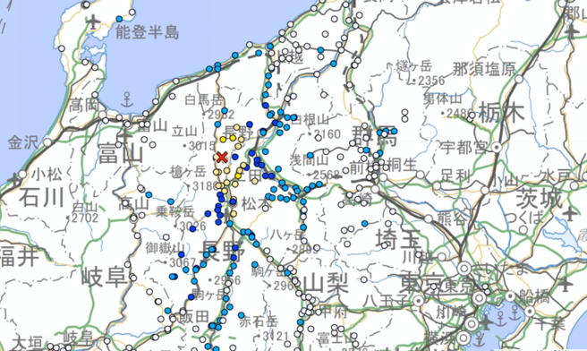 日本長野縣北部18日晚間發生規模5地震,最大震度5弱。(翻攝日本氣象廳官網)