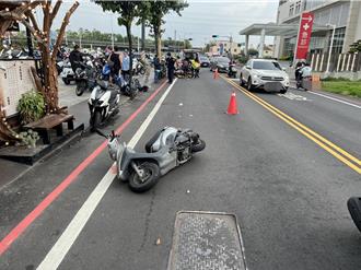 婦人小跑步過馬路 切出車陣擊落機車騎士