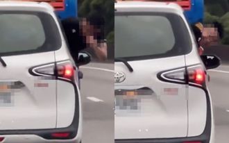 租車真好玩！國1驚見男「半身在車外」 一臉開心樣曝光