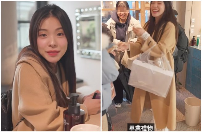 李多慧巧遇到南韩毕旅的台湾女大生时，大方送出毕业礼物。（图／이다혜 李多慧 YT）