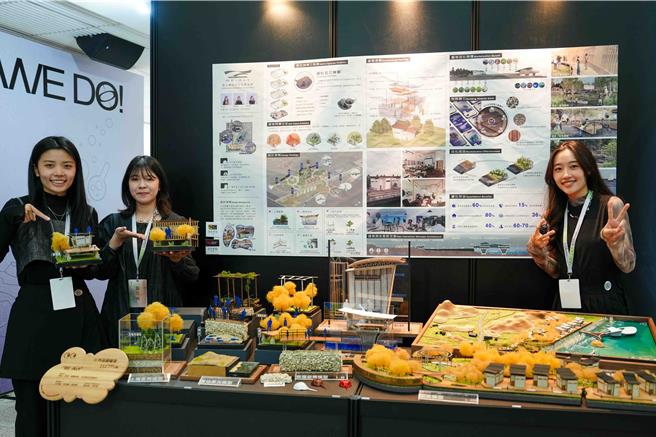 屏科大木材科學與設計系畢業展作品《RE：Act》，分析澎湖縣成功漁港旁的基地現況問題設立設計策略，使用在地廢棄物達到循環建材更優化建材的循環辦法，創造林下及海洋經濟結合當地創生活動與探索教育。（屏科大提供／羅琦文屏東傳真）