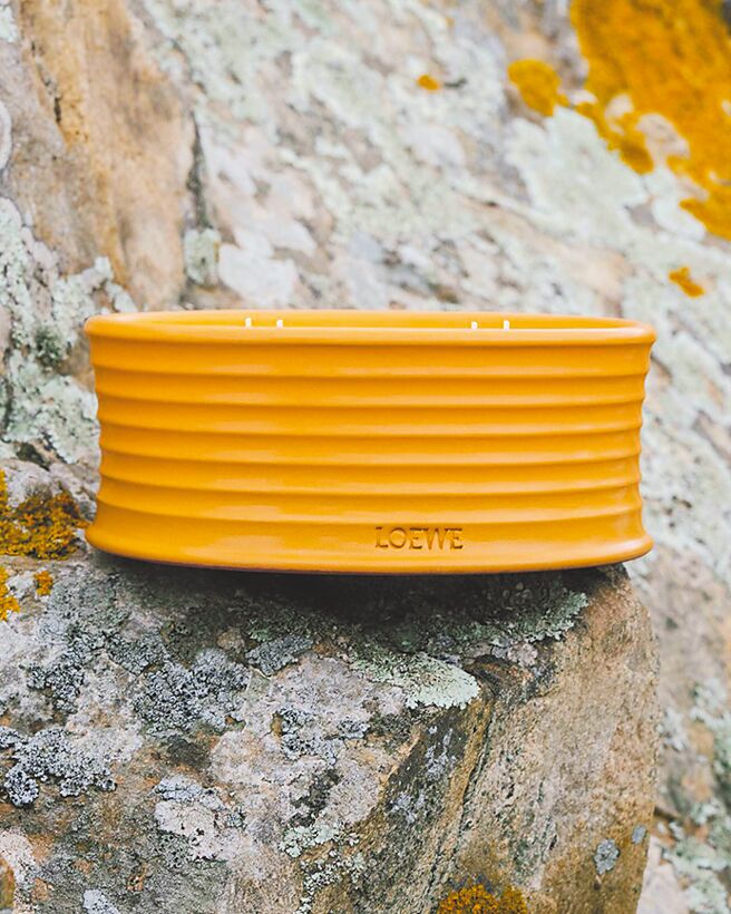 西班牙精品Loewe今年發表兩款全新戶外香氛蠟燭，分別以生薑與馬鞭草為香調靈感（見圖，生薑戶外香氛蠟燭，售價9845元）。（Loewe提供）