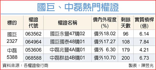 國巨、中磊熱門權證