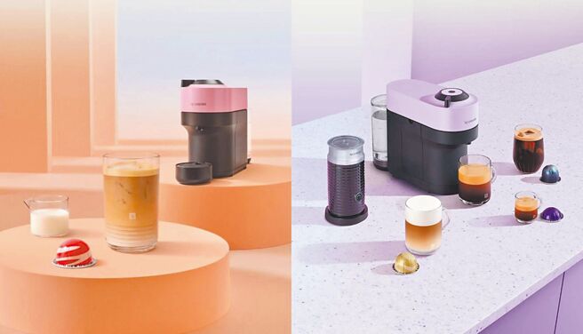 用色彩渲染春日咖啡时光，Nespresso全新白巧克力草莓风味咖啡、丁香紫与樱花粉Vertuo POP咖啡机粉嫩登场。图／Nespresso提供