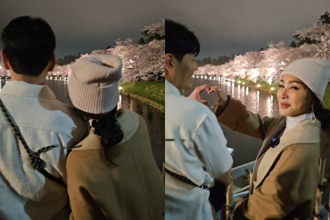 陈美凤「日本赏夜樱」依偎小鲜肉 头靠肩甜喊：羡慕吗？