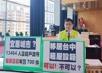 租屋設籍難年罰700件 議員批移居台中雙重懲罰