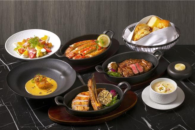 PRIME ONE牛排馆主厨团队推出美国Prime湿式熟成45天肋眼12盎司等四人分享餐。（天成饭店集团提供）