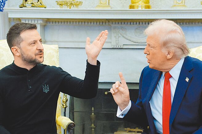 美国提议承认俄罗斯对克里米亚控制权，但乌克兰总统泽伦斯基（左）悍然拒绝，美国总统川普（右）痛批泽伦斯基损害和平谈判。（路透）