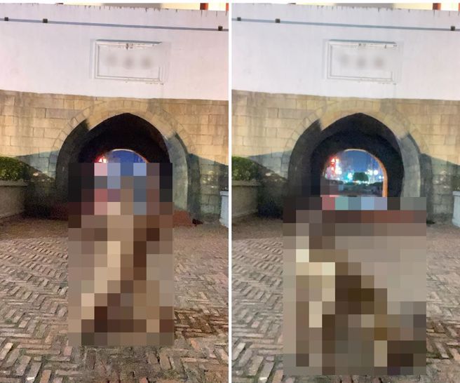 台南市东门圆环传出一名男子利用深夜在城门前自拍猥亵裸照贴上网，警方将传唤该男子到案说明。（民眾提供／郭良杰台南传真）