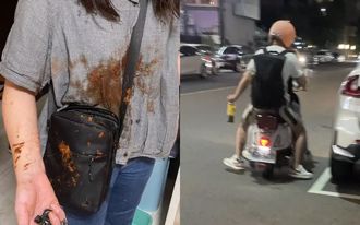 雙載騎士「碰瓷」要求賠3萬！她拿不出 被潑整身檳榔汁
