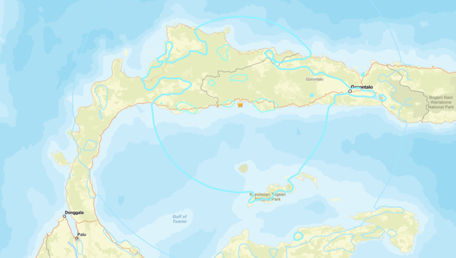 美國地質調查所(USGS)顯示印尼這起地震的震央位置。(截自USGS官網)