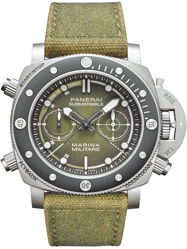 沛纳海义大利海军体验版限量表Submersible Chrono Marina Militare Experience Edition PAM01699，约219万8000元。（PANERAI提供）