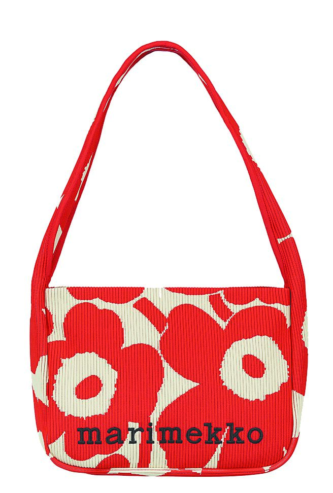 Marimekko玫瑰红Unikko游霓可印花拉炼肩背包，6900元。（Marimekko提供）
