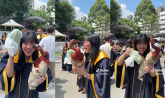 畢業典禮收「整隻燒鴨」！新加坡女大生樂歪 網讚：比鮮花實際