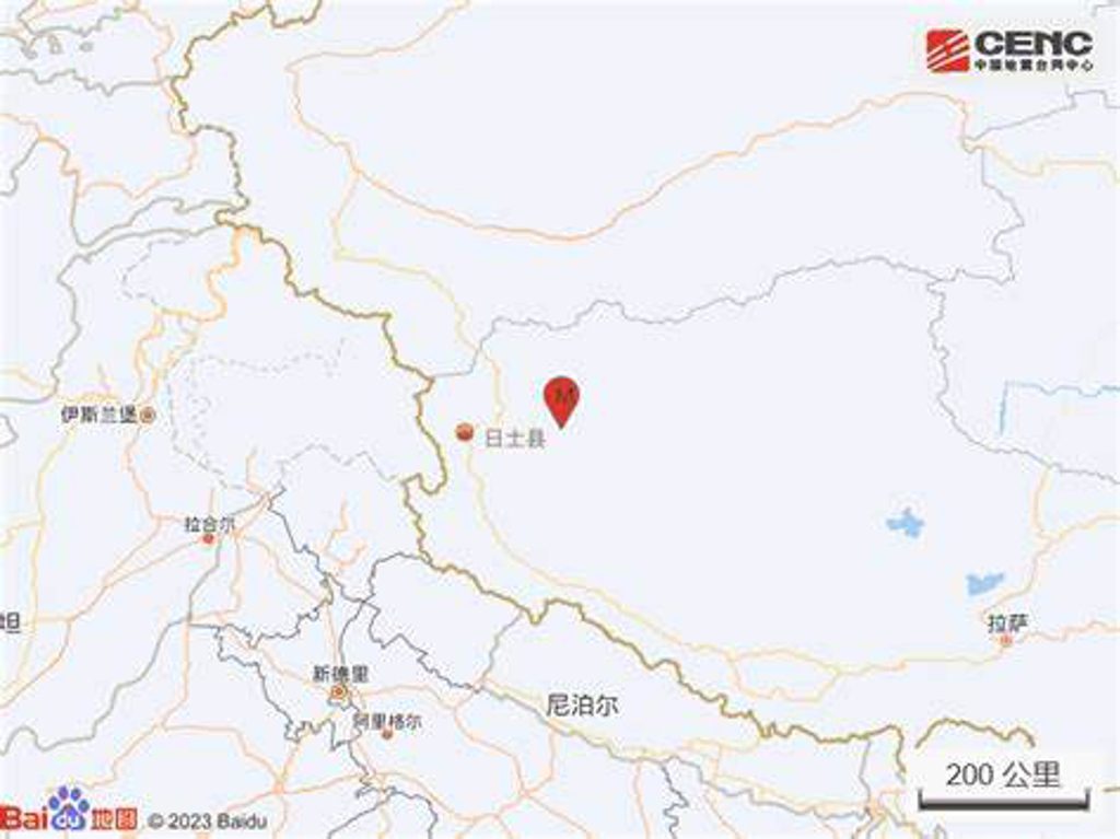 西藏日喀則清晨5.5級地震（ 圖取自中國地震台網）