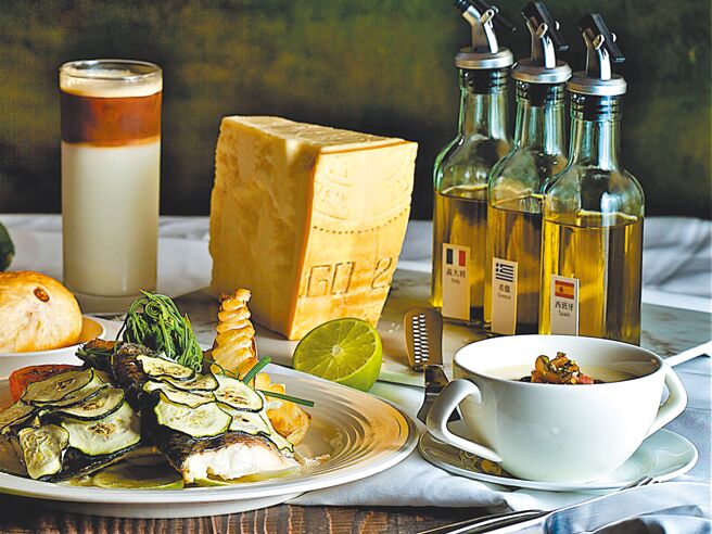 餐厅严选来自西、义、希三款顶级初榨橄榄油，搭配五道精致主菜，展现纯粹自然的地中海风情。（神旺商务酒店提供）