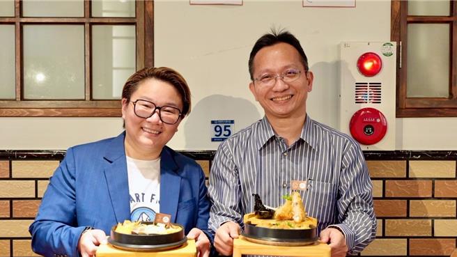 林聪明沙锅鱼头执行长林佳慧（左）、唯贺餐饮集团总经理吴家德（右）今天宣布推出联名餐点。（林聪明沙锅鱼头提供／廖素慧嘉市传真）