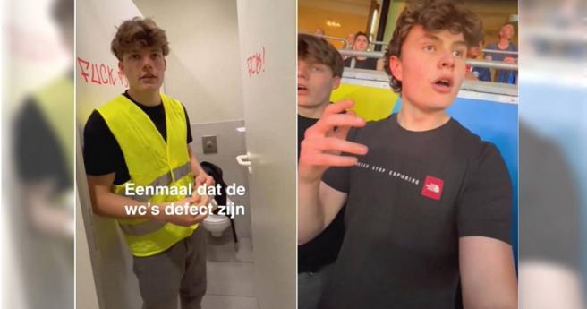 2名比利時網紅喬裝藏身廁所長達27小時,後來潛入比賽現場免費觀看歐洲冠軍聯賽。(圖/翻攝自TikTok/neal_senne)