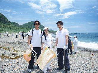 丫頭海邊彎腰！攜手森田、Vic清廢棄物