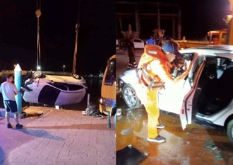 講電話沒打P檔！ 轎車下滑墜龍鳳漁港