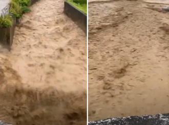 影》兰屿大雨溪水暴涨 土石泥水倾泄惊见「黄河入海流」