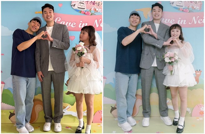 李洋與王齊麟比出愛心手勢，老婆陳詩媛在旁露出「吃味」表情，畫面相當有趣。(圖／leeyang0812 Instagram)