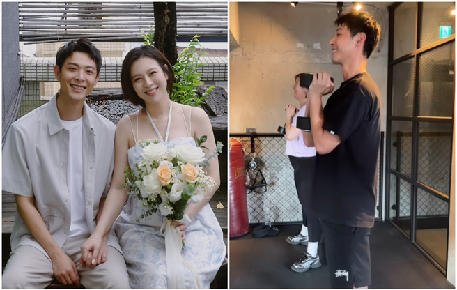 劉品言、連晨翔一起重訓，孕肚首曝光。(圖/IG@esther88、klinetpe)