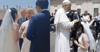 教宗良十四世聞「TAIWAN」超驚喜 接見台灣新婚夫婦露燦笑 