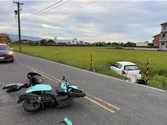 宜兰无号志路口女骑士遭撞飞　汽车衝进稻田「画面曝光」