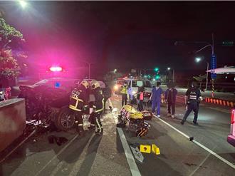 台中男載友酒駕撞陸橋！車頭凹成「U字型」 慘釀1死1重傷