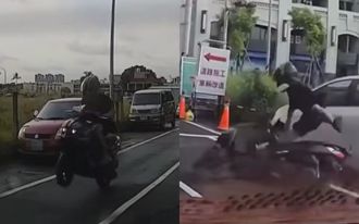 影》翹孤輪失敗！台南騎士耍帥慘摔車 尷尬瞬間曝光